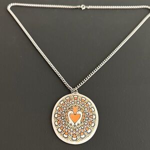 Vintage Reed & Barton Damascene Peacock & Love Birds Necklace Gold Copper Inlay